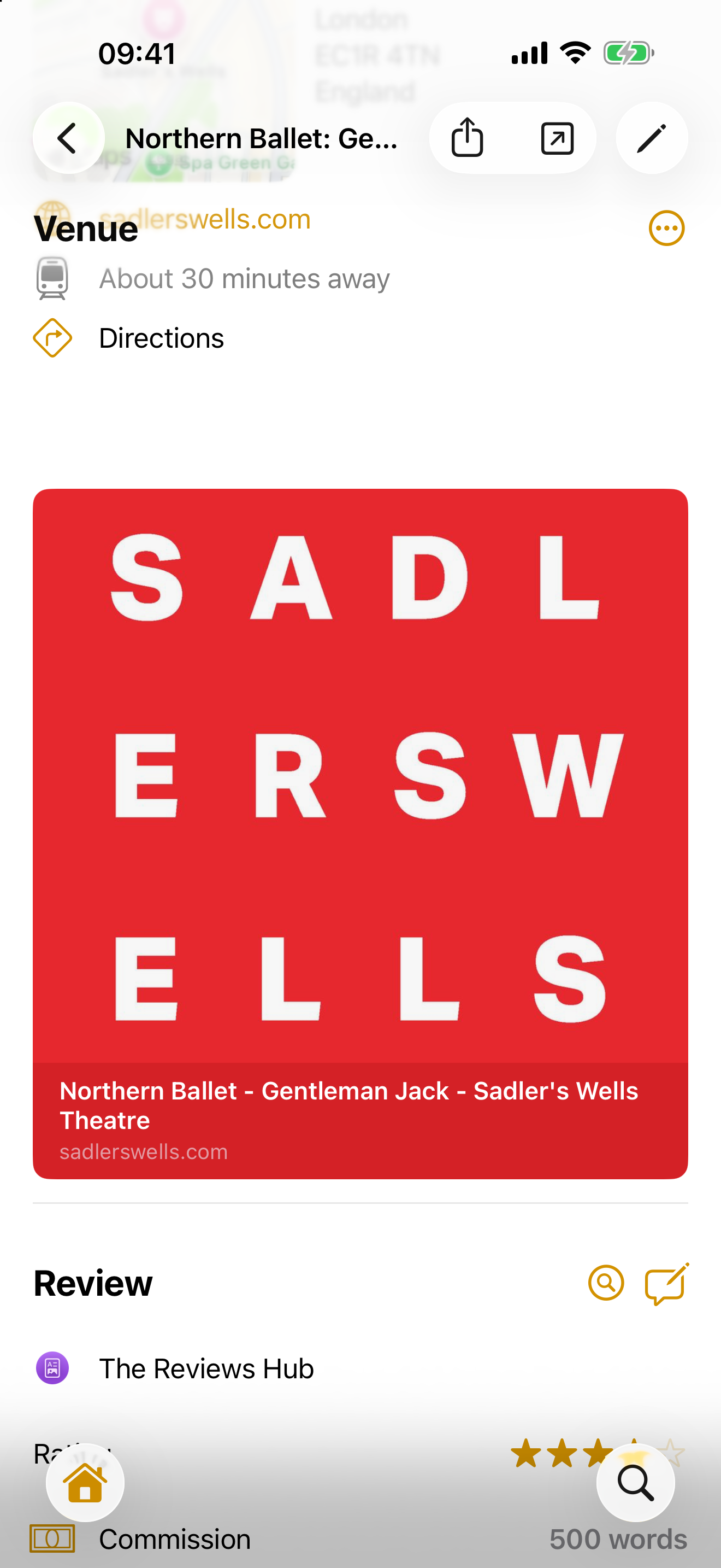 Sadler's Wells link preview