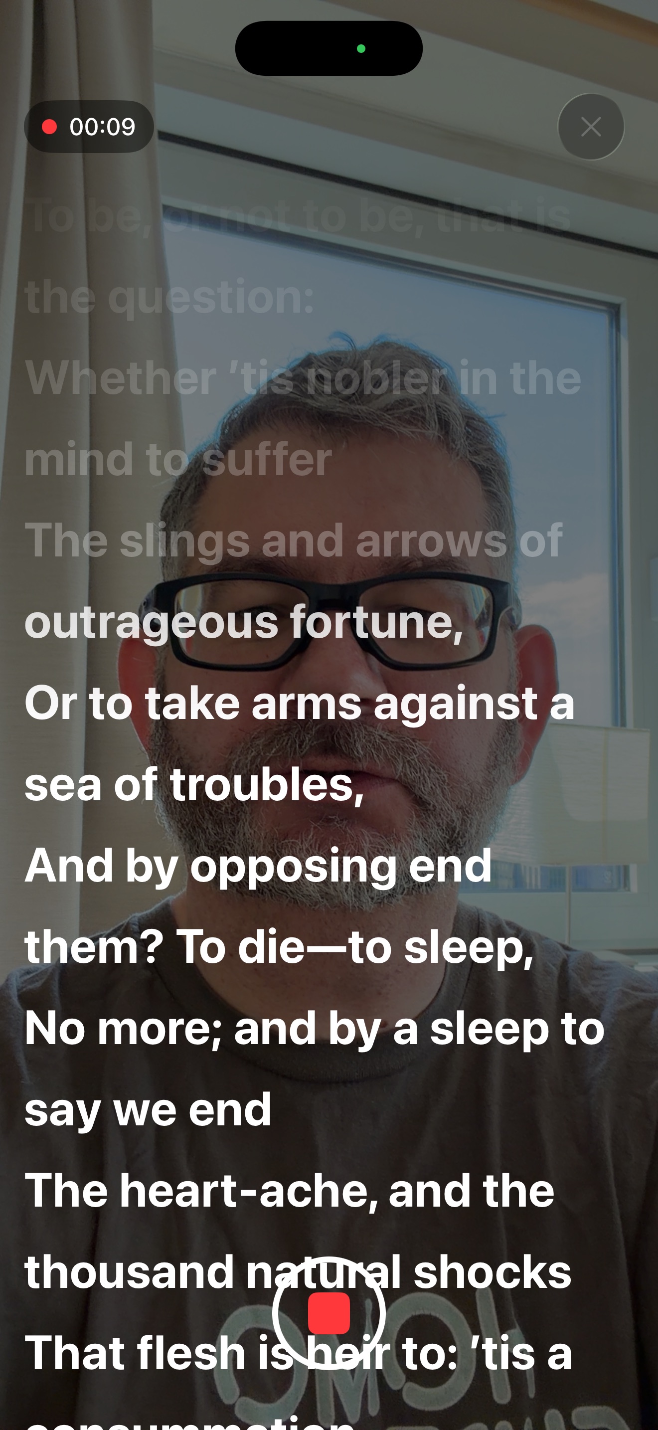 Lilt teleprompter overlaid on a front-camera preview